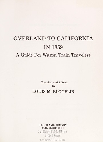 Overland to California in 1859: A Guide for Wagon Train Travelers cover